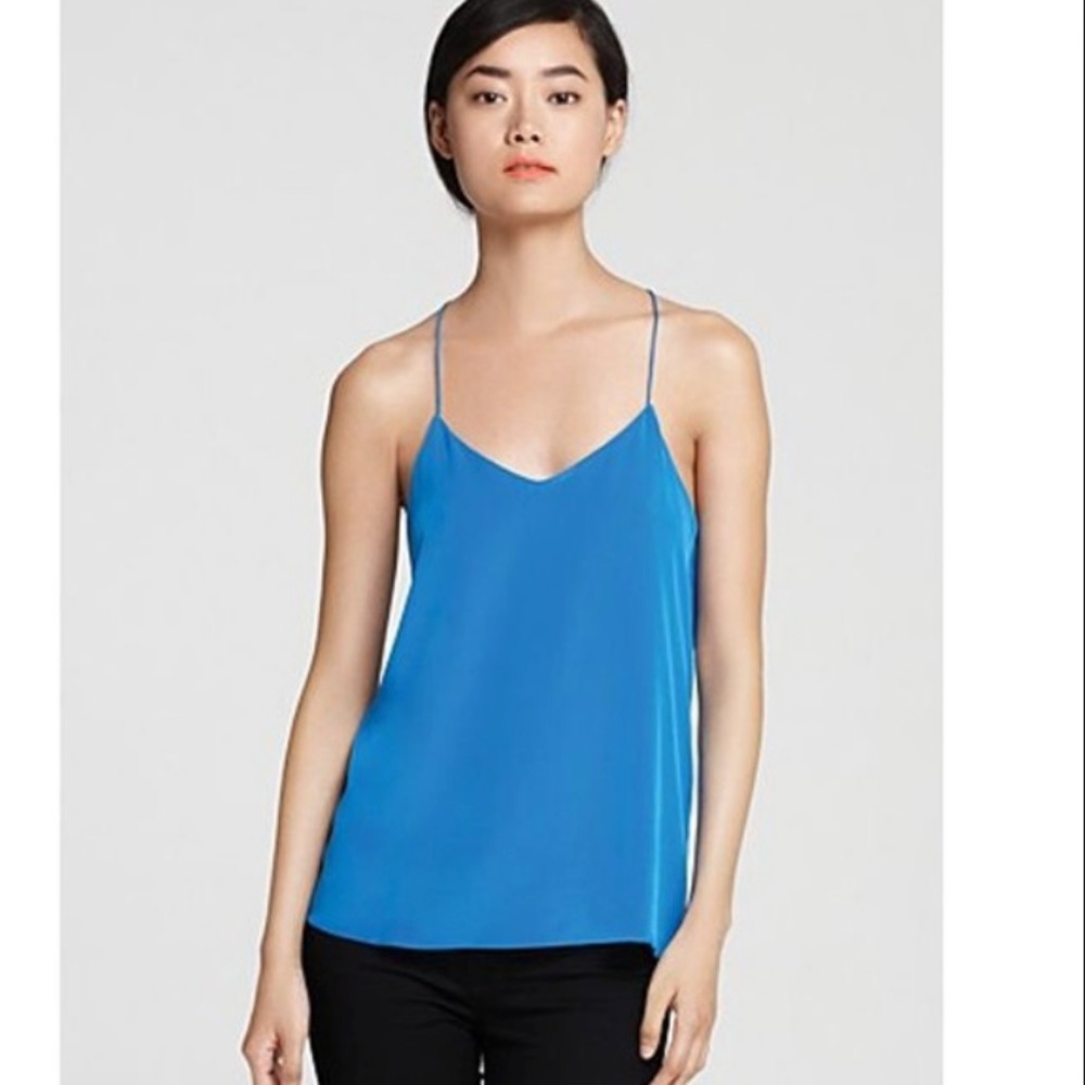 Tibi Blue Silk Solid Racerback